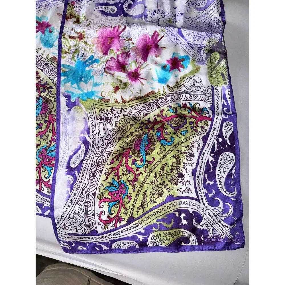 Adrienne landau purple paisley rectangle scarf silk floral print